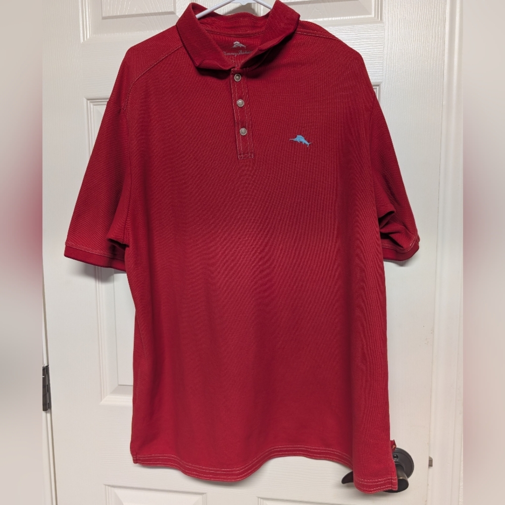 Tommy Bahama Supima Short Sleeve Polo Shirt Men XL Red Cotton Blend Casual Golf